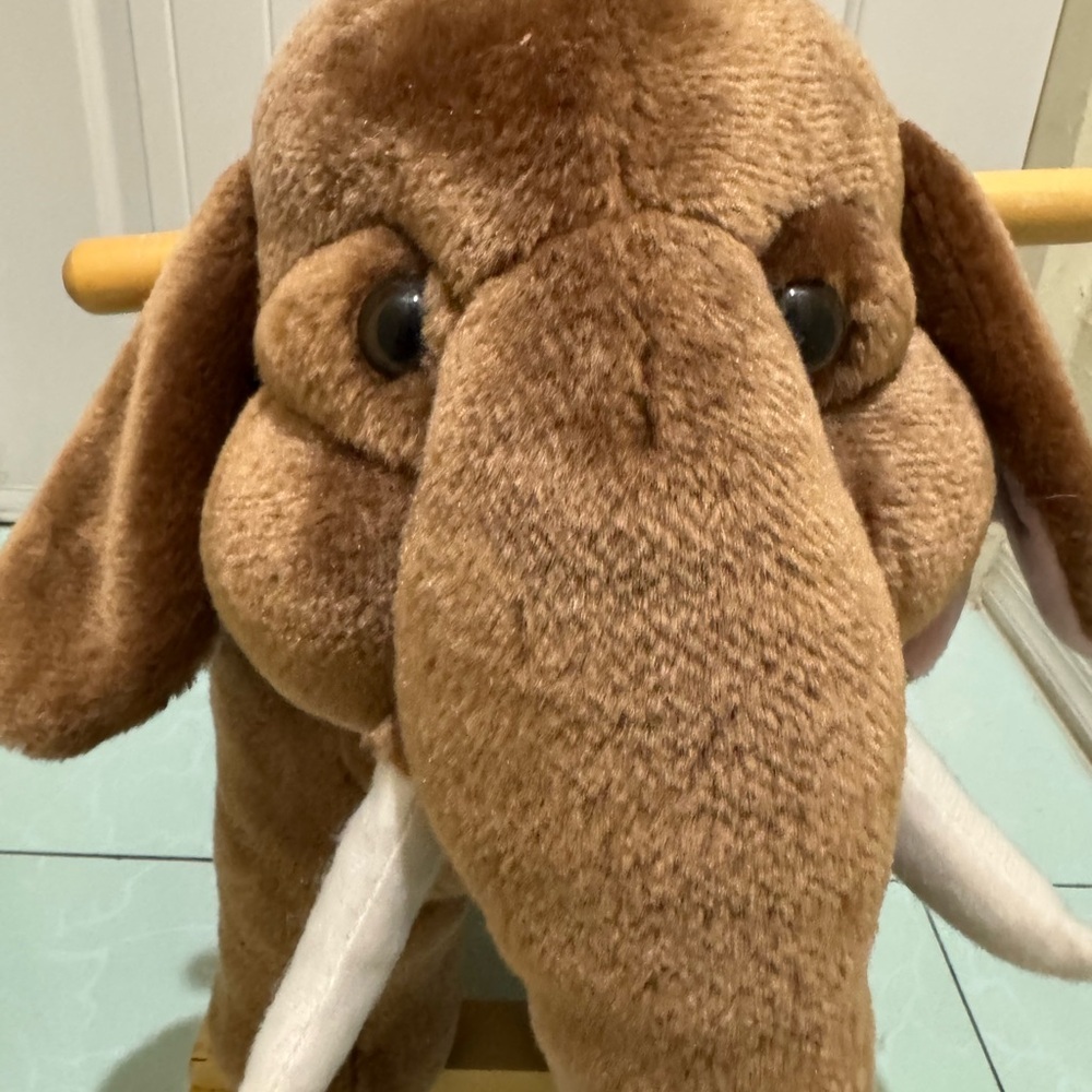 Plush Brown Elephant Rocking Toy - Soft Upholstered Rocker With Sound - Picture 4 of 7
